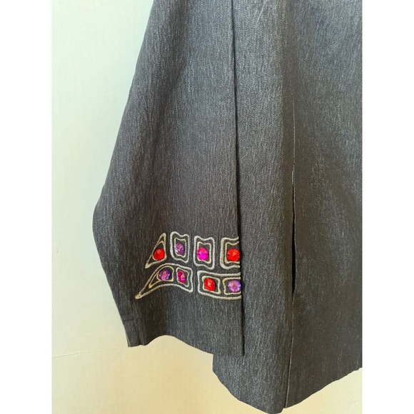 Bob Mackie Wearable Art Black Denim Zip Jacket 1X Purple Red Jeweled Embroidered - Picture 3 of 8